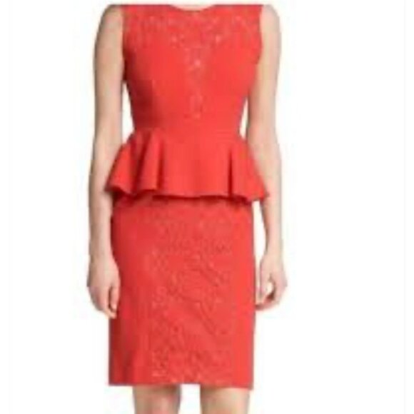 BCBGMaxAzria IVES Lace Dress 4 Red Washable Career Church Party Sleeveless - Picture 1 of 9